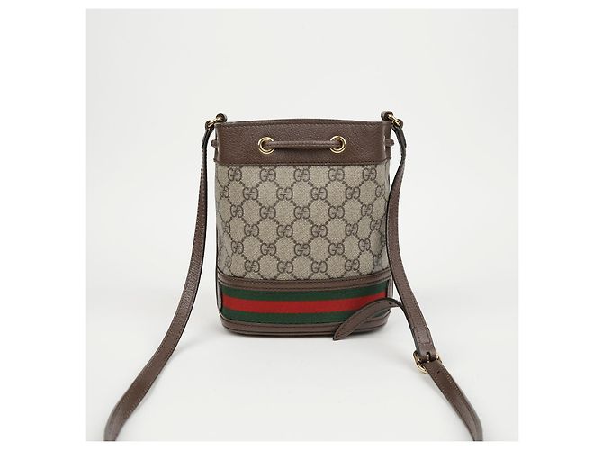 Gucci Mini Borsa Secchiello Ophidia GG Marrone - vista 3