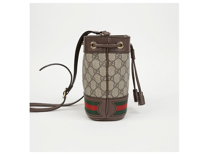 Gucci Mini Borsa Secchiello Ophidia GG Marrone - vista 4