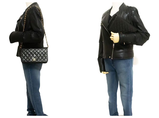 Borsa a tracolla e clutch CHANEL Full Flap con catena, Black Quilted Lambskin - vista 12