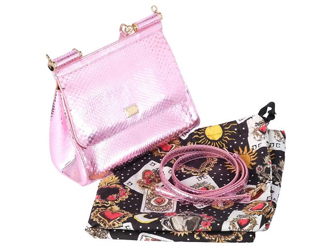 mala Dolce & Gabbana Small Miss Sicily em python rosa metálico - vista 10