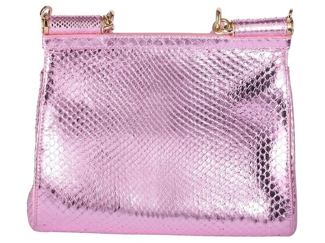 mala Dolce & Gabbana Small Miss Sicily em python rosa metálico - vista 3