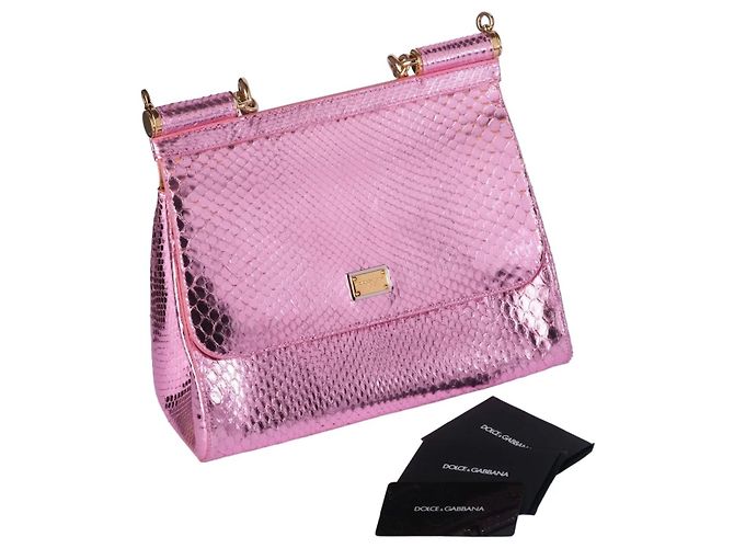 mala Dolce & Gabbana Small Miss Sicily em python rosa metálico - vista 9
