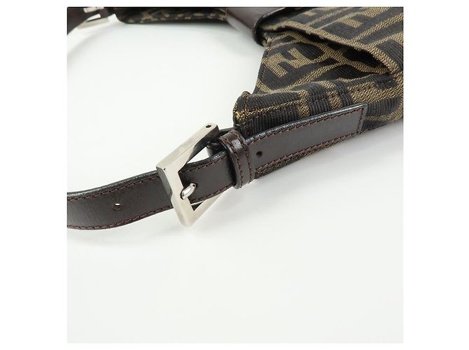 FENDI Borsa a spalla e borsa a mano in pelle e tela Zucca Nero e Marrone 26569 - vista 10
