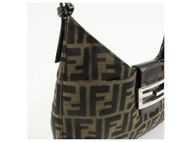 FENDI Borsa a spalla e borsa a mano in pelle e tela Zucca Nero e Marrone 26569 - vista 15