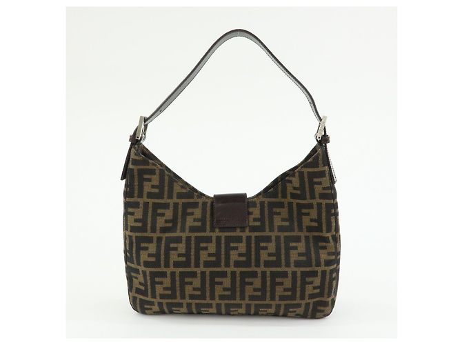 FENDI Borsa a spalla e borsa a mano in pelle e tela Zucca Nero e Marrone 26569 - vista 2