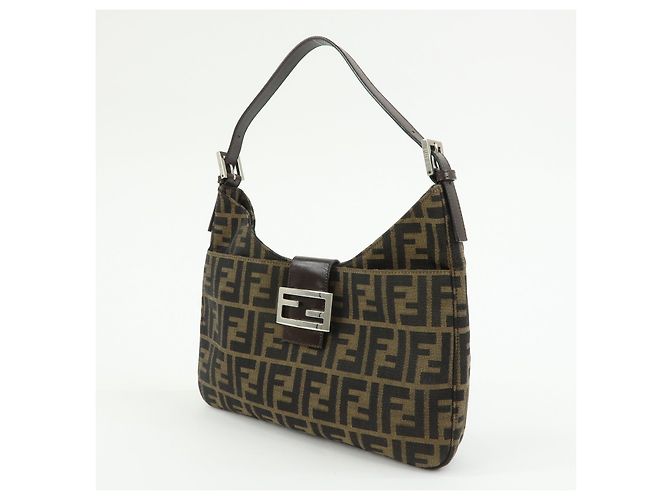 FENDI Borsa a spalla e borsa a mano in pelle e tela Zucca Nero e Marrone 26569 - vista 3