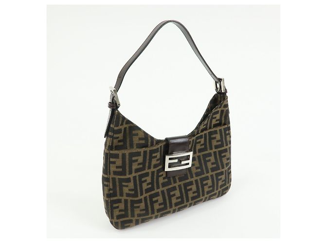 FENDI Borsa a spalla e borsa a mano in pelle e tela Zucca Nero e Marrone 26569 - vista 4