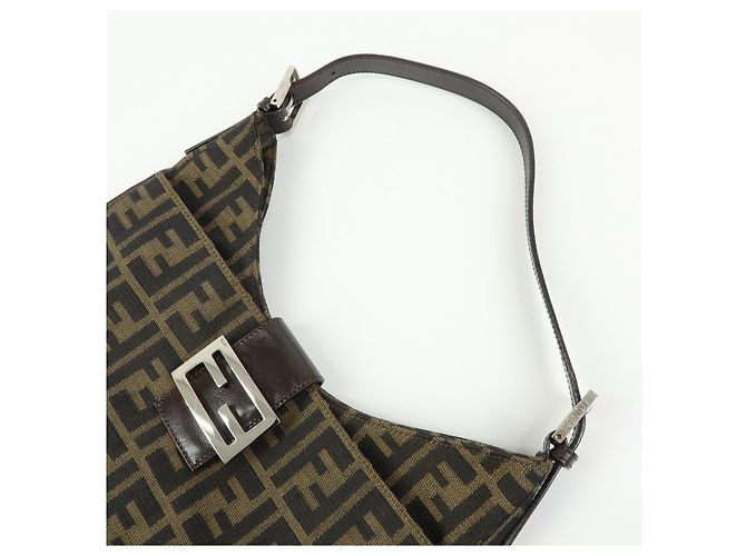 FENDI Borsa a spalla e borsa a mano in pelle e tela Zucca Nero e Marrone 26569 - vista 6