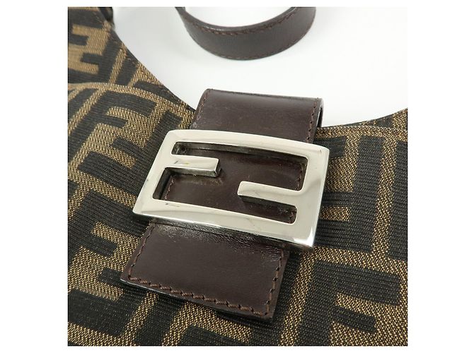 FENDI Borsa a spalla e a mano in pelle e tela Zucca Nero e Marrone 26569 - vista 16
