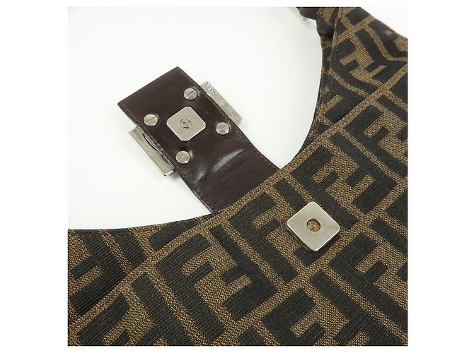 FENDI Borsa a spalla e a mano in pelle e tela Zucca Nero e Marrone 26569 - vista 19