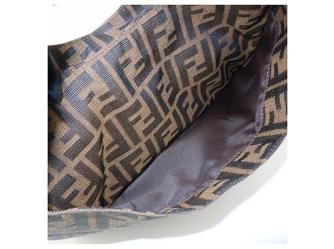 FENDI Borsa a spalla e a mano in pelle e tela Zucca Nero e Marrone 26569 - vista 20