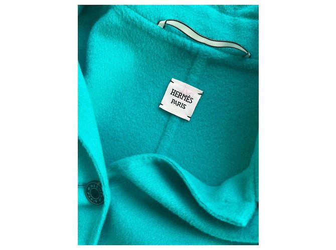 Hermès Abrigo Largo Verde Turquesa Lana - vista 3