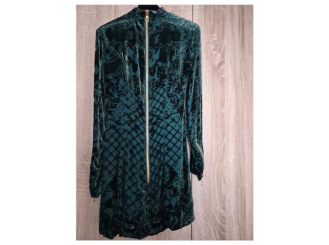 Autre Marque Robe en velours Balmain x H&M Vert Taille 36 Set Complet Cintre & Sac État Neuf - vue 10