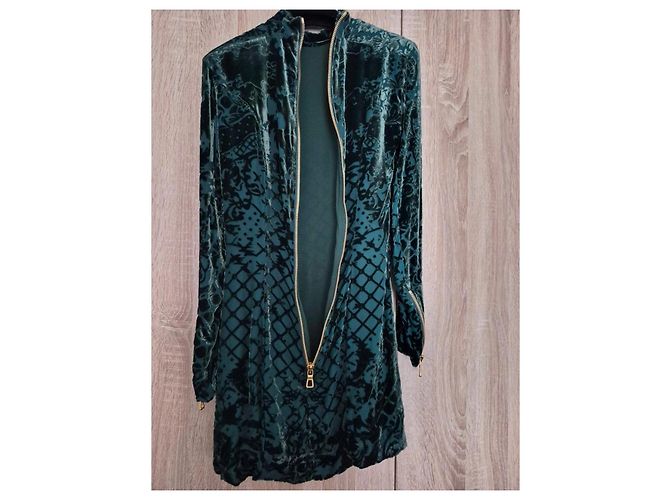 Autre Marque Robe en velours Balmain x H&M Vert Taille 36 Set Complet Cintre & Sac État Neuf - vue 11
