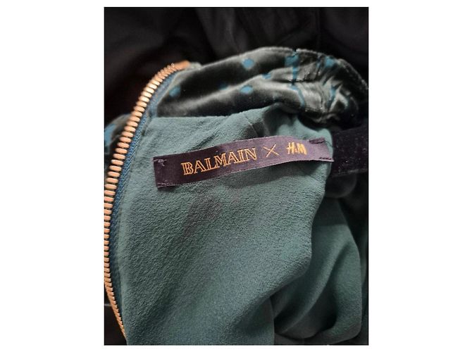 Autre Marque Robe en velours Balmain x H&M Vert Taille 36 Set Complet Cintre & Sac État Neuf - vue 12
