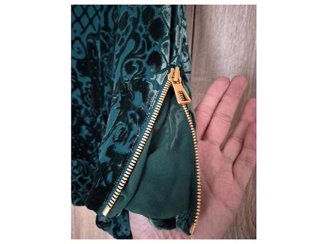 Autre Marque Robe en velours Balmain x H&M Vert Taille 36 Set Complet Cintre & Sac État Neuf - vue 4