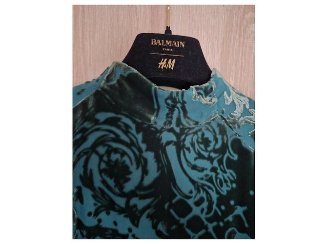 Autre Marque Robe en velours Balmain x H&M Vert Taille 36 Set Complet Cintre & Sac État Neuf - vue 8
