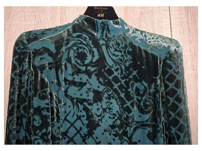 Autre Marque Robe en velours Balmain x H&M Vert Taille 36 Set Complet Cintre & Sac État Neuf - vue 9