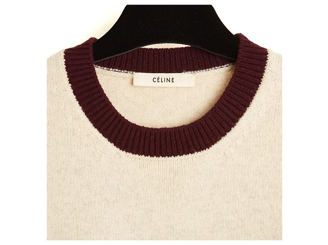 Céline Phoebe Philo Zweifarbiger Wollpullover in Ecru und Bordeaux - Ansicht 2
