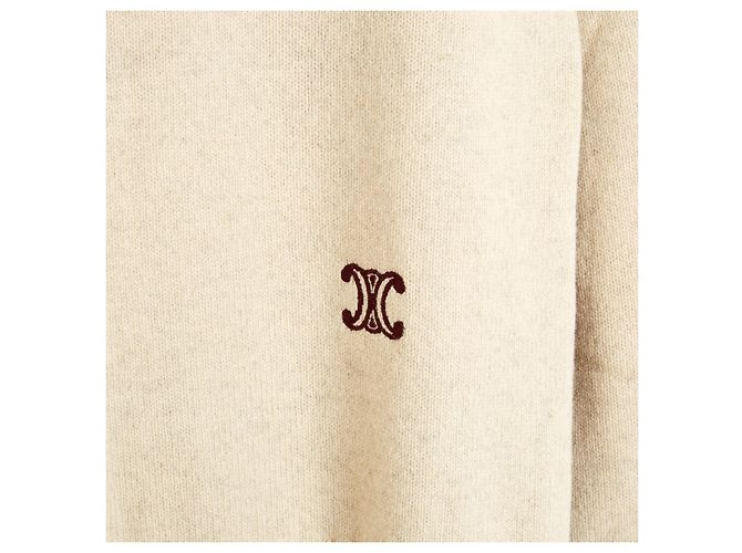 Céline Phoebe Philo Zweifarbiger Wollpullover in Ecru und Bordeaux - Ansicht 3