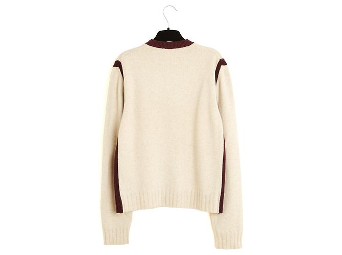 Céline Phoebe Philo Zweifarbiger Wollpullover in Ecru und Bordeaux - Ansicht 4
