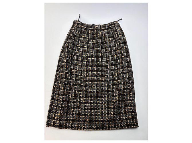 Vintage Givenchy Strukturierter Web-Midirock Schwarz Gold S - Ansicht 4