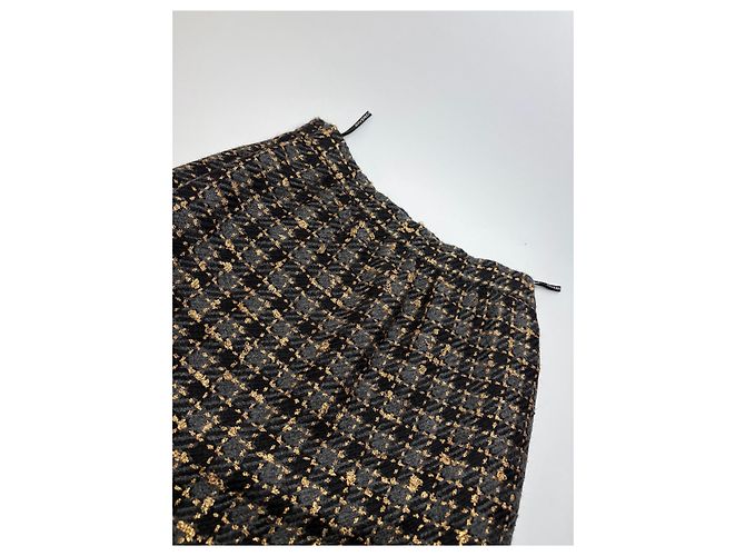 Vintage Givenchy Strukturierter Web-Midirock Schwarz Gold S - Ansicht 5