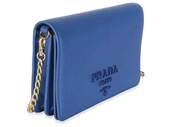 Portafoglio a catena Prada Bluette Saffiano Lux Monochrome - vista 4