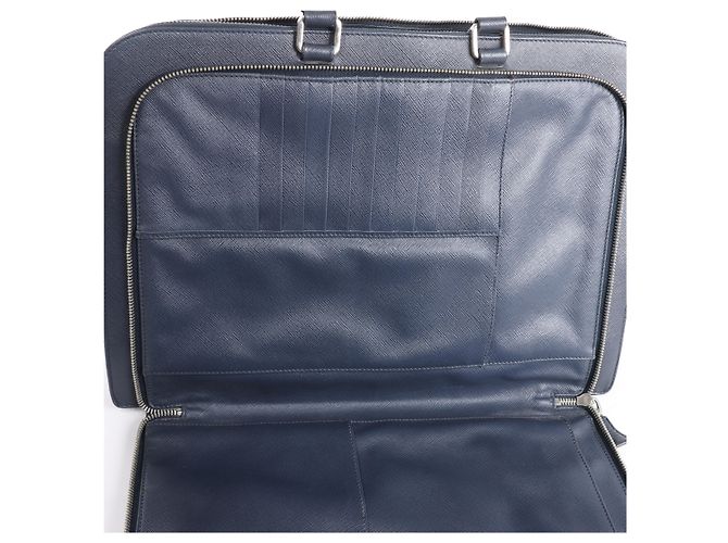 Borsa porta documenti Prada in pelle Saffiano blu navy - vista 12