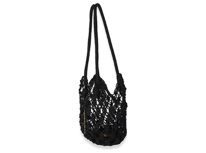 Autre Marque Saint Laurent Borsa Shopping Small in Crochet Nera - vista 3