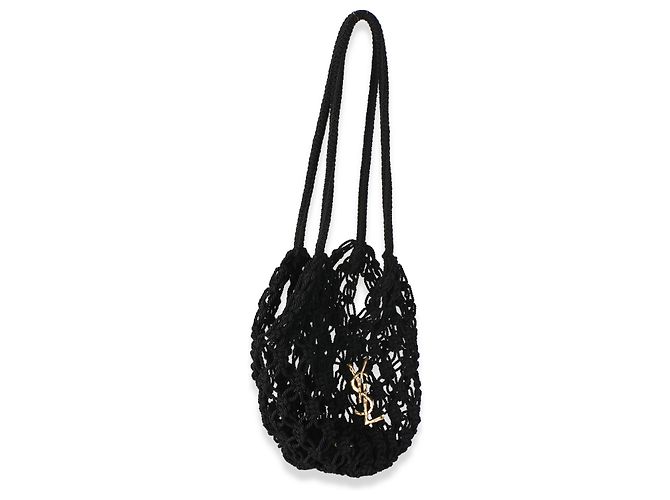 Autre Marque Saint Laurent Borsa Shopping Small in Crochet Nera - vista 4