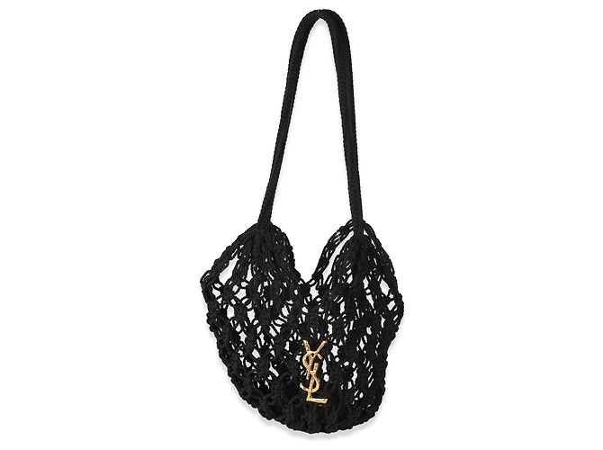Autre Marque Saint Laurent Borsa Shopping Small in Crochet Nera - vista 8