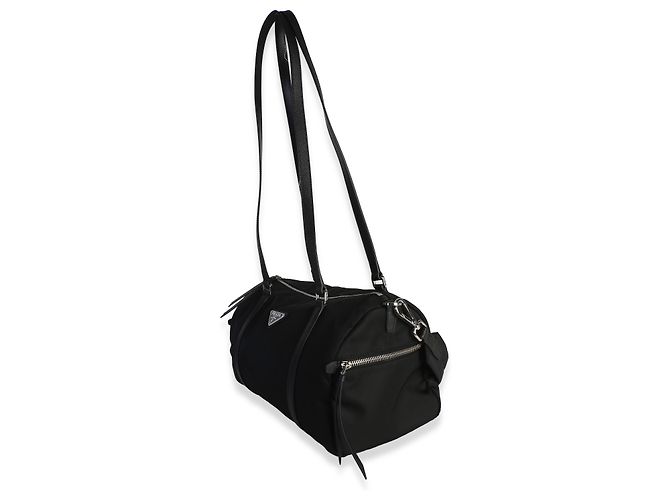 Prada Borsa Duffle Grande in Re-Nylon Nero - vista 3