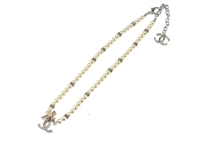 Collana Chanel Clover Coco Mark in perle finte e strass - vista 2