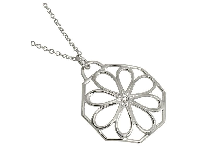 Autre Marque Collana Tiffany & Co. in oro bianco 18K con fiore e diamanti - vista 3