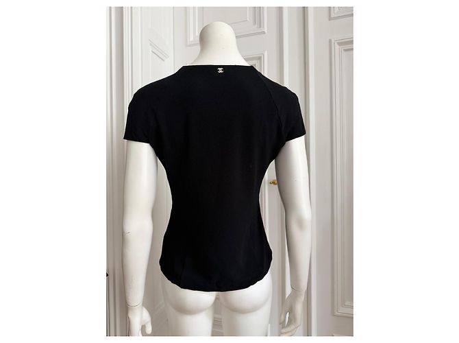 Top Chanel preto de viscose e elastano com detalhe de laço - vista 6