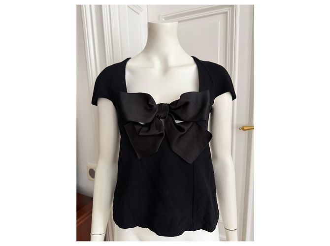 Top Chanel preto de viscose e elastano com detalhe de laço - vista 7