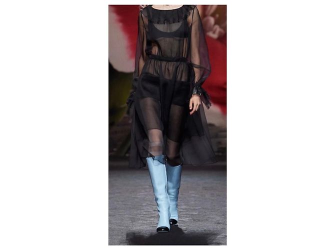 Botas altas con puntera de cuero azul claro Chanel - vista 11
