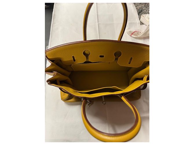 Hermès Birkin 30 Borsa in Pelle Grana Gialla - vista 11