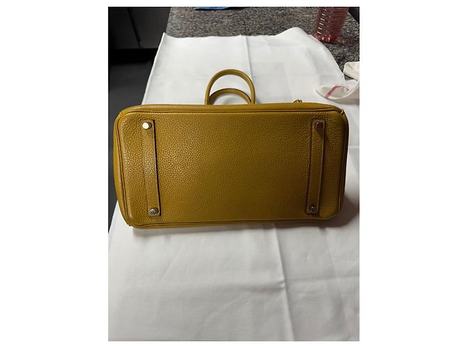 Hermès Birkin 30 Borsa in Pelle Grana Gialla - vista 14