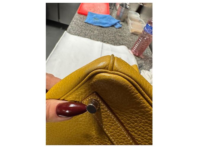 Hermès Birkin 30 Borsa in Pelle Grana Gialla - vista 15