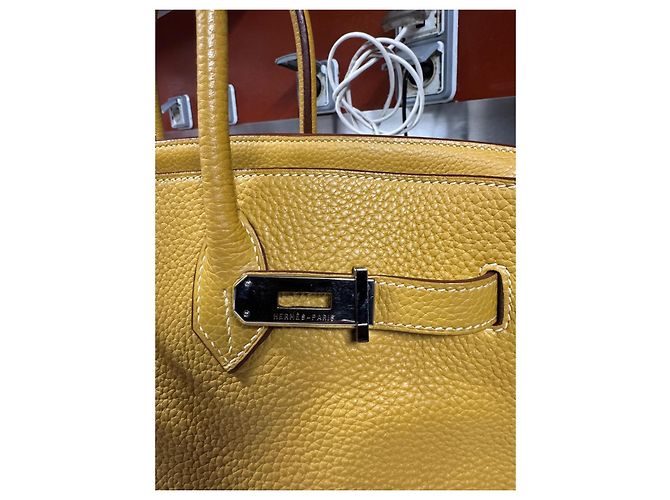Hermès Birkin 30 Borsa in Pelle Grana Gialla - vista 3