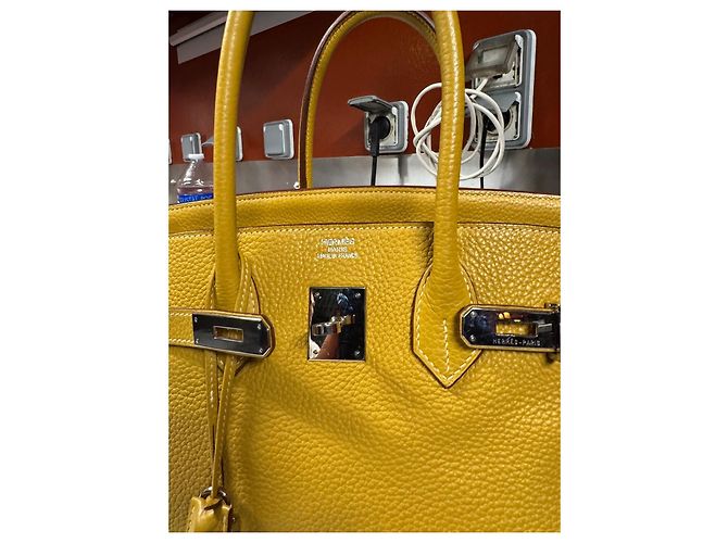 Hermès Birkin 30 Borsa in Pelle Grana Gialla - vista 4