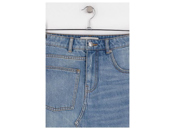 Falda de denim azul Tory Burch acampanada con bordado floral - vista 3
