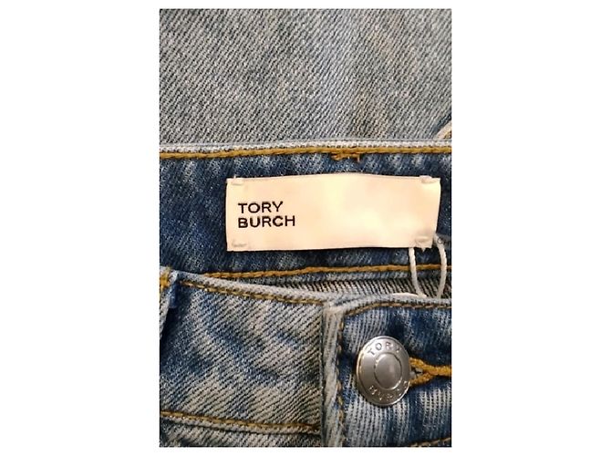 Falda de denim azul Tory Burch acampanada con bordado floral - vista 5