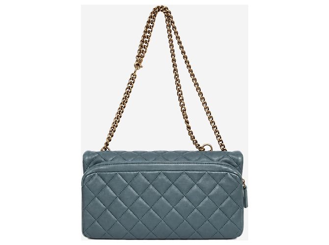 Chanel Bolsa de ombro com aba acolchoada em couro azul 2012 - vista 4
