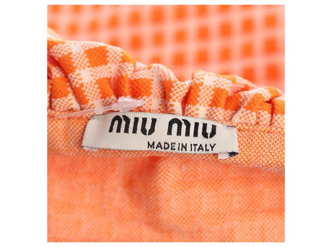 Miu Miu Top Corto de Punto Gingham Naranja - vista 3