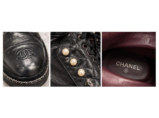 Chanel Stivaletti in Pelle Nera Perle Perle - vista 4
