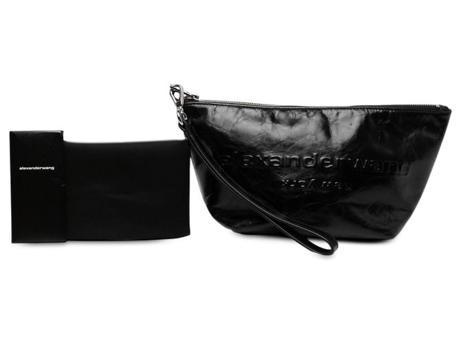 Pouch da polso con zip Alexander Wang Black Crackled Patent Punch - vista 6
