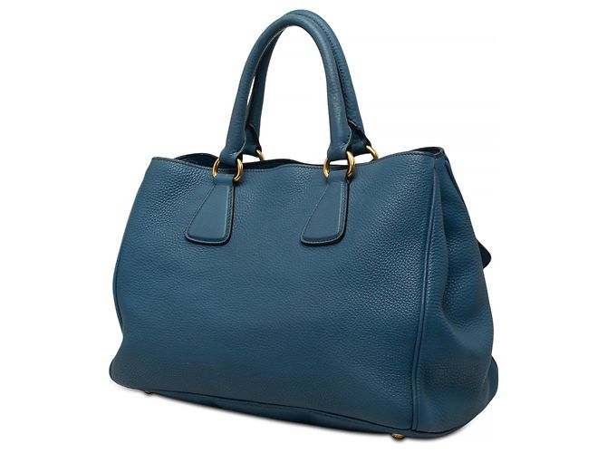 Borsa Tote Aperta Convertibile Prada Blue Vitello Daino - vista 2